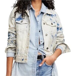 Free People Rumors Jones Tie Dye Blue Denim Jean Jacket Size XS